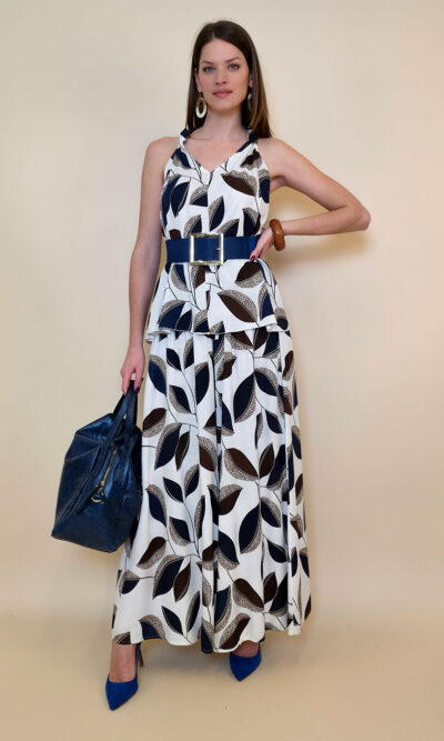 Hlače 48 Tullos - viscose leaves - navy