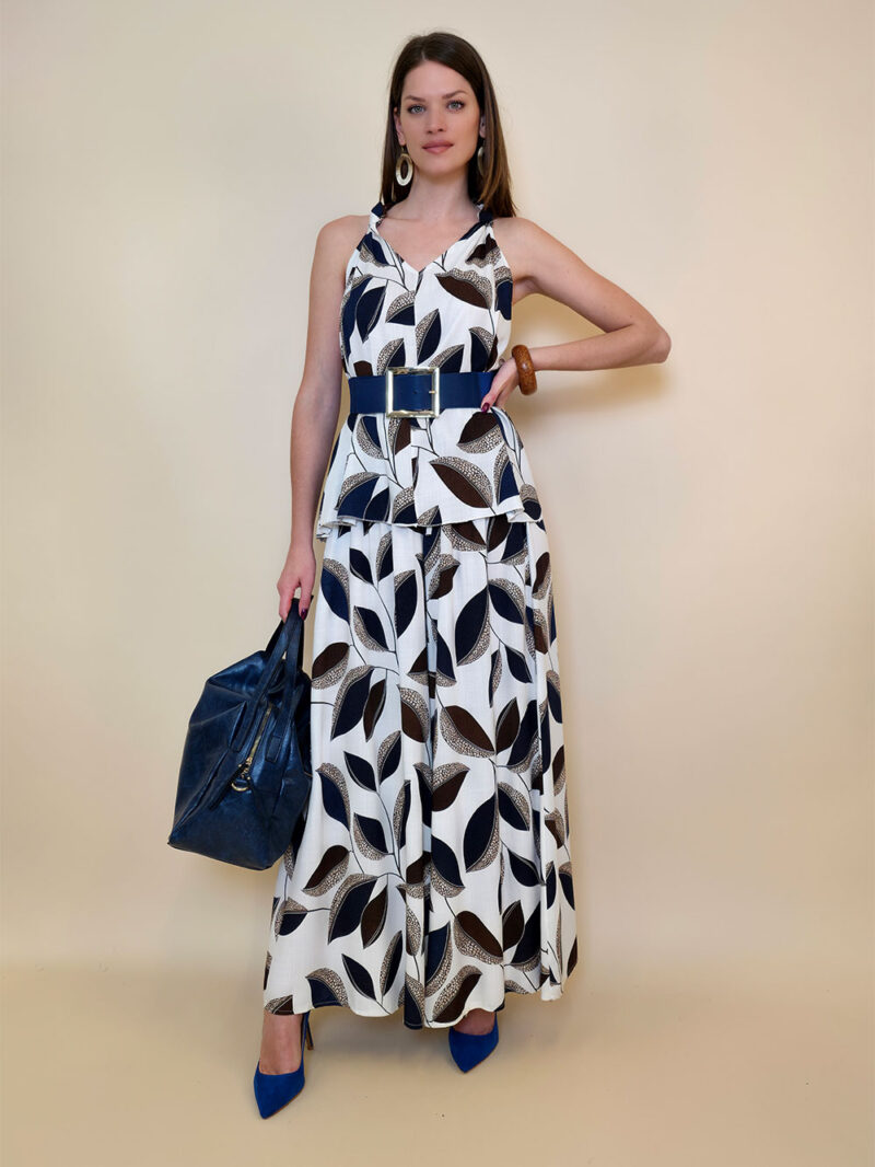 Hlače 48 Tullos - viscose leaves - navy
