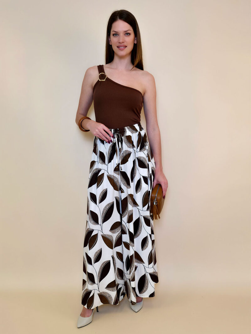 Hlače 48 Tullos - viscose leaves - brown