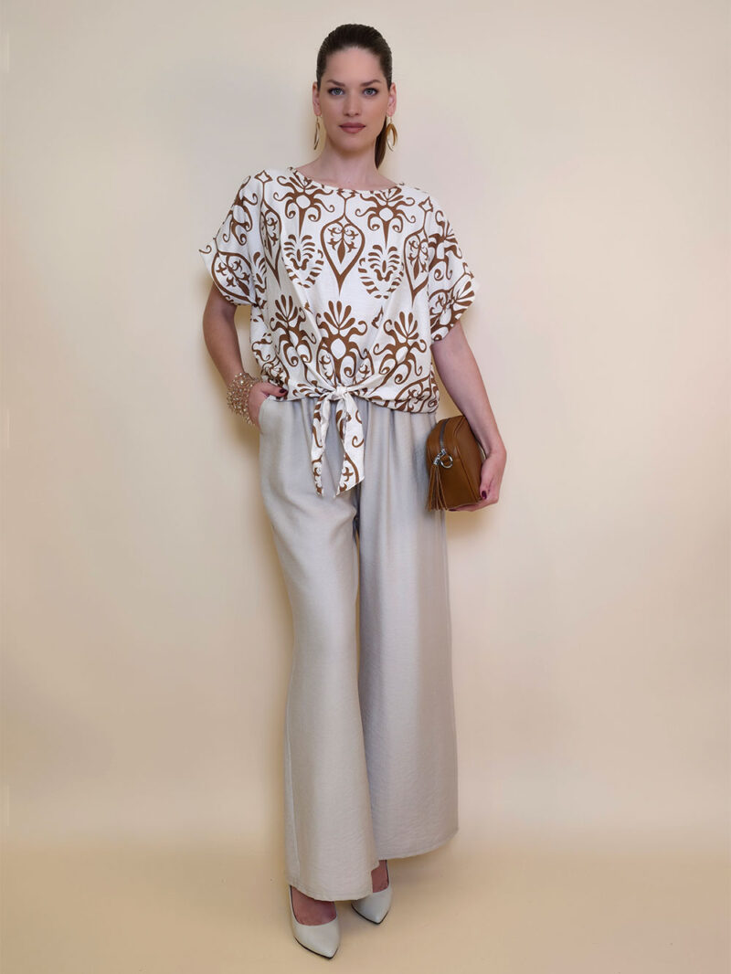 Tunika 40 Elida - viscose print mašna - camel