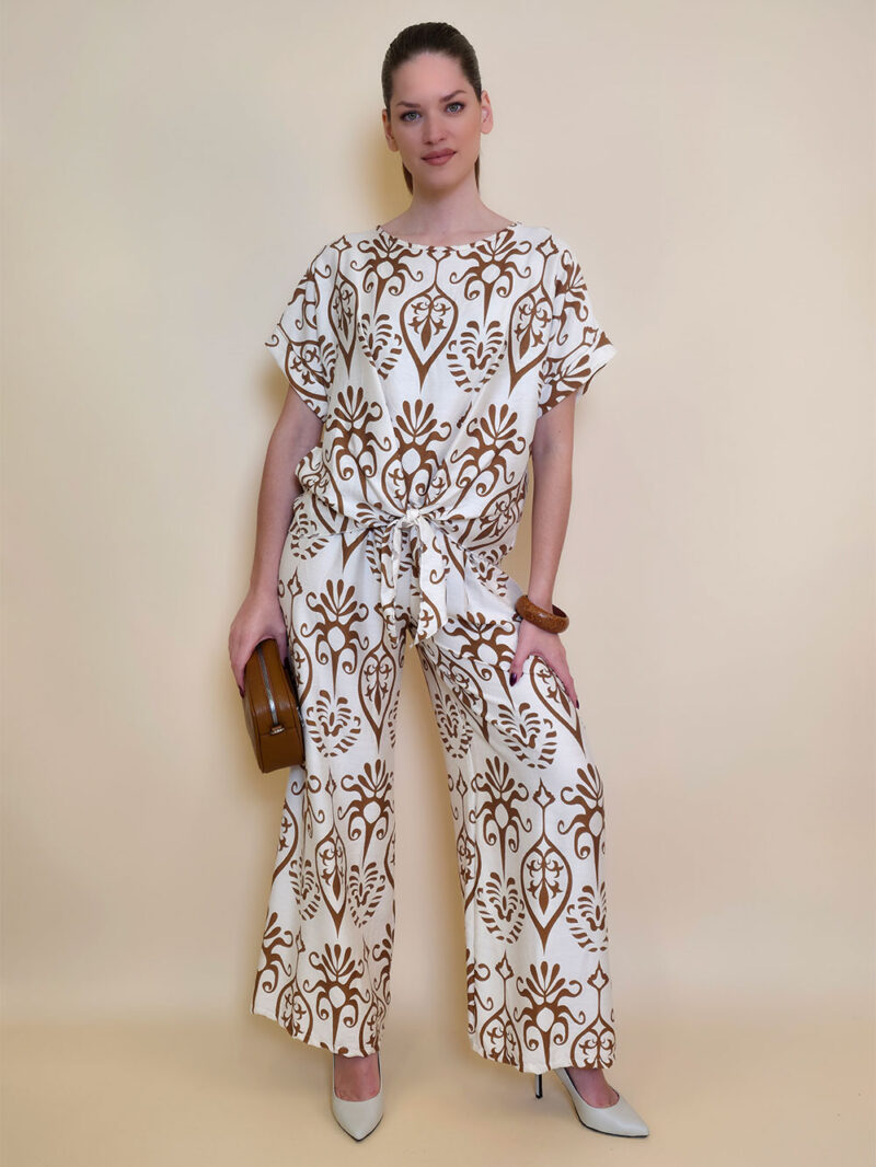 Tunika 40 Elida - viscose print mašna - camel