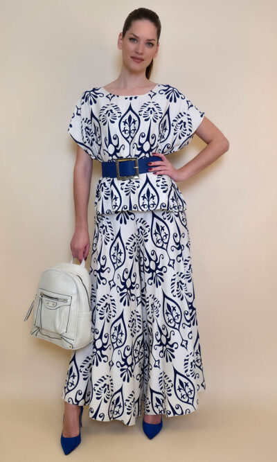 Hlače 48 Claxton - viscose print - navy