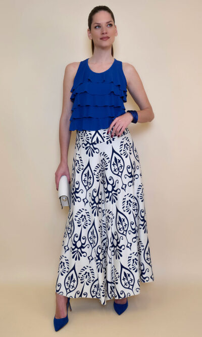 Hlače 48 Claxton - viscose print - royal