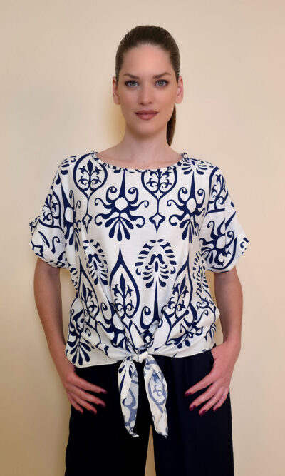 Tunika 40 Elida - viscose print mašna - navy