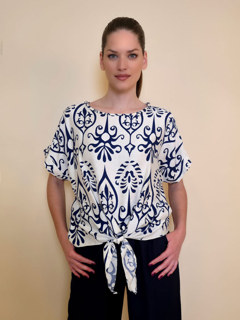 Tunika 40 Elida - viscose print mašna - navy