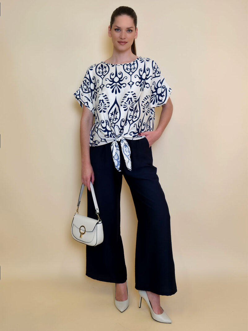 Tunika 40 Elida - viscose print mašna - navy