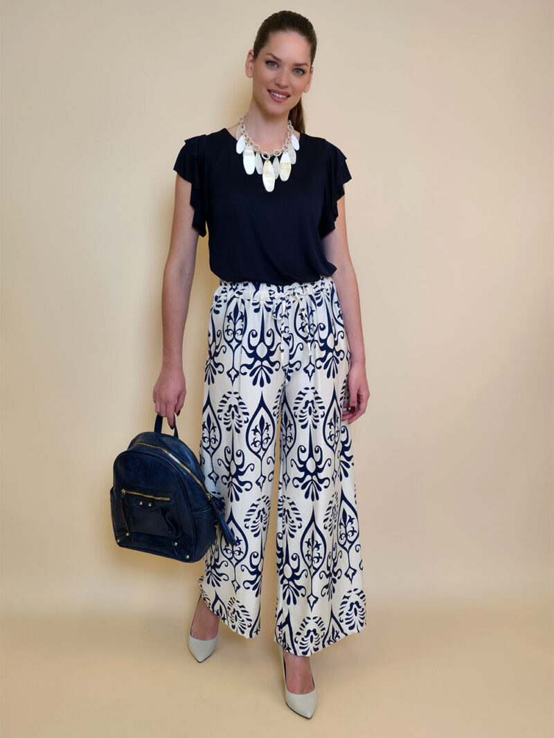 Hlače 40 Morgan - viscose print - navy
