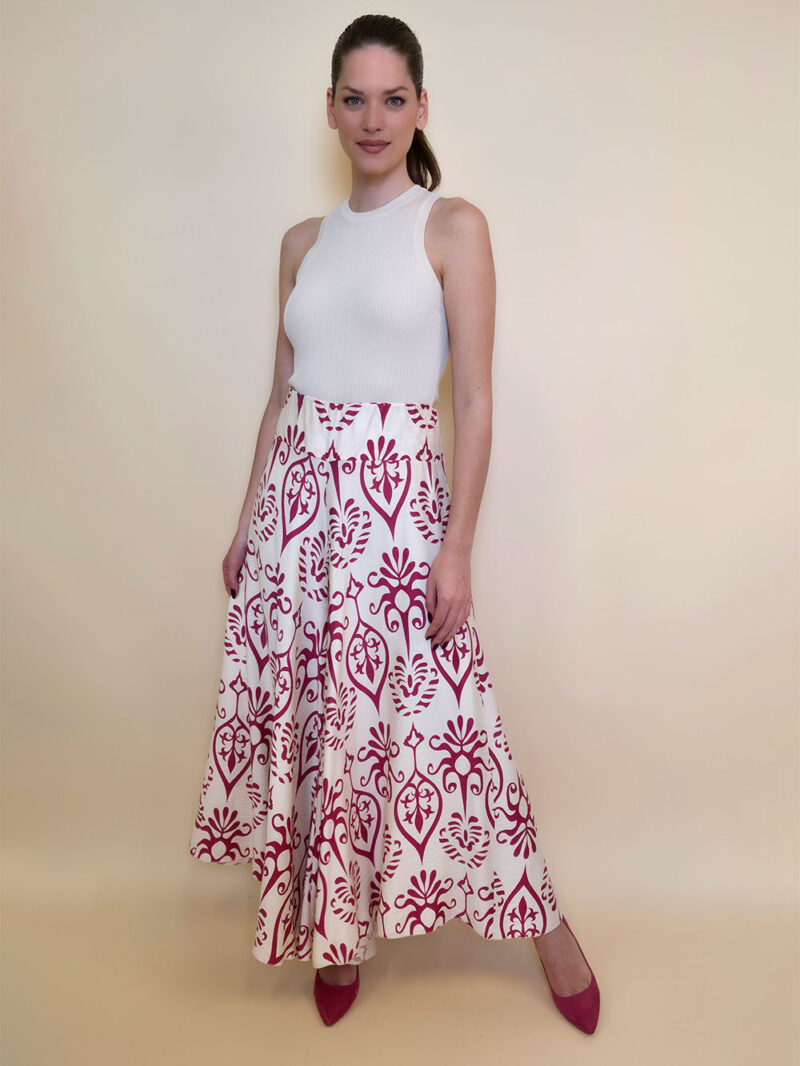 Hlače 48 Claxton - viscose print - fuxia