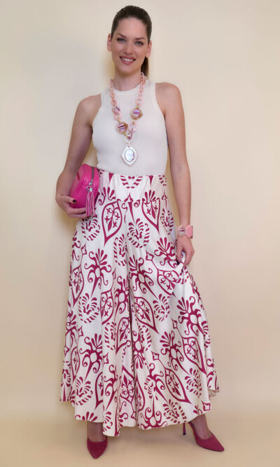 Hlače 48 Claxton - viscose print - fuxia