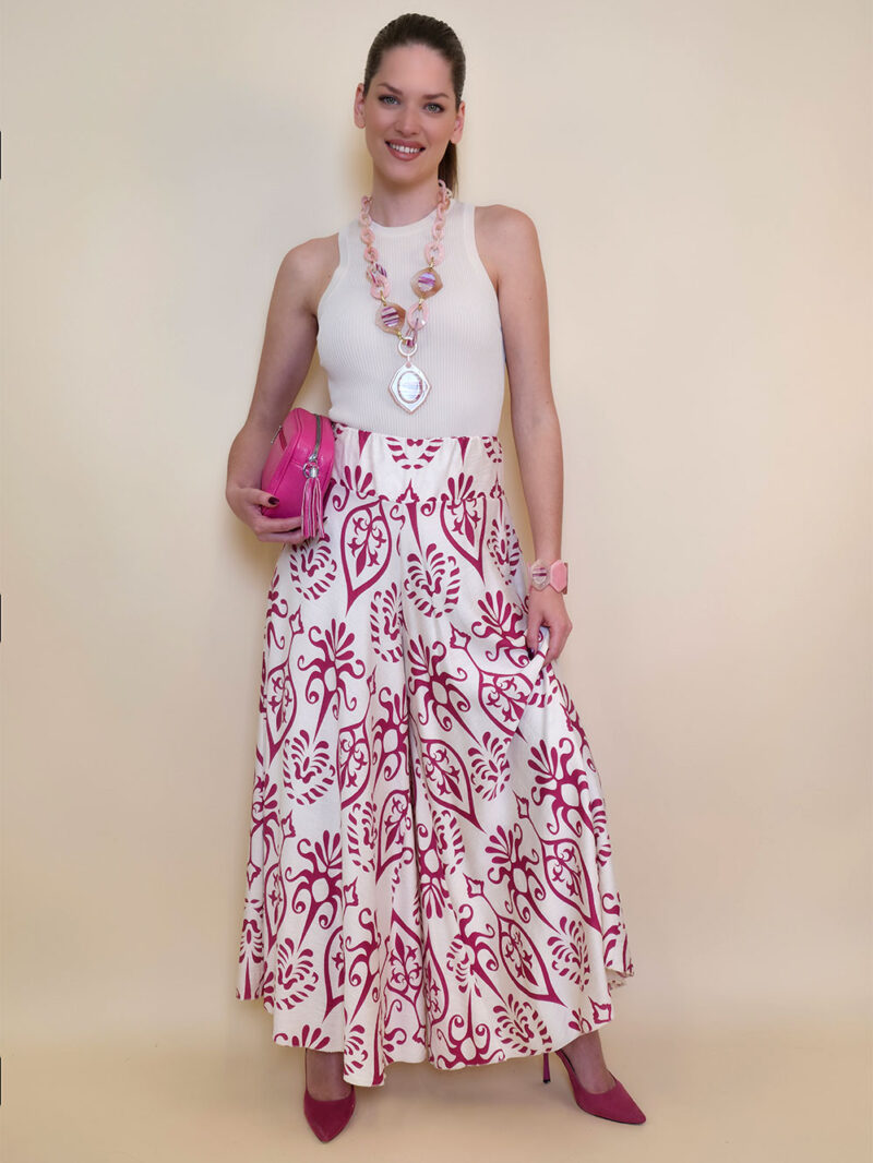Hlače 48 Claxton - viscose print - fuxia