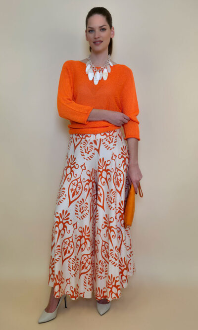 Hlače 48 Claxton - viscose print - orange