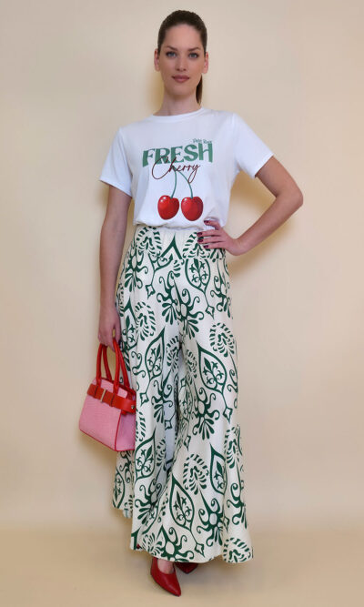 Hlače 48 Claxton - viscose print - green