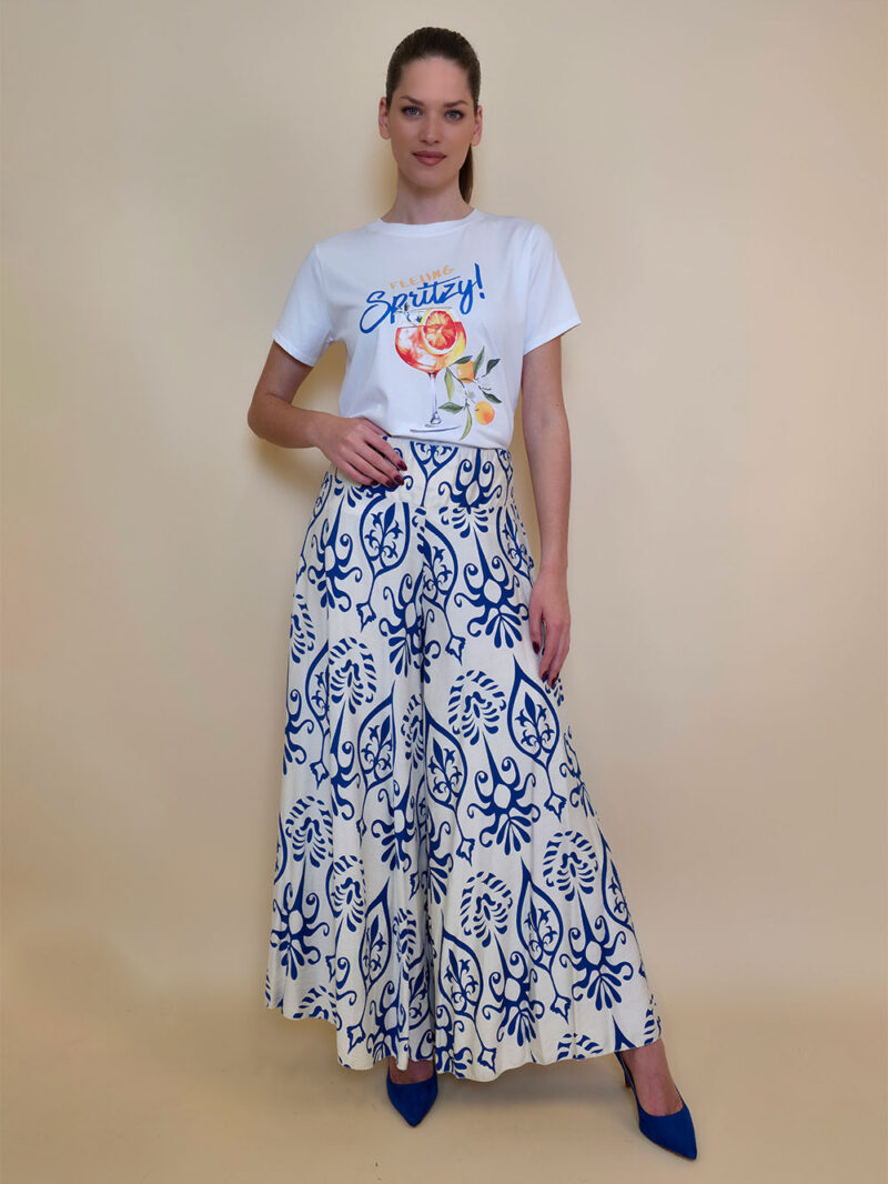 Hlače 48 Claxton - viscose print - royal