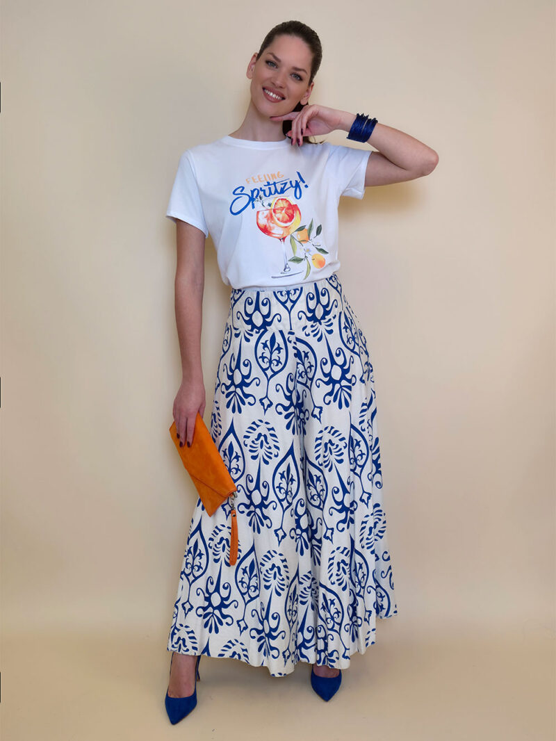 Hlače 48 Claxton - viscose print - royal