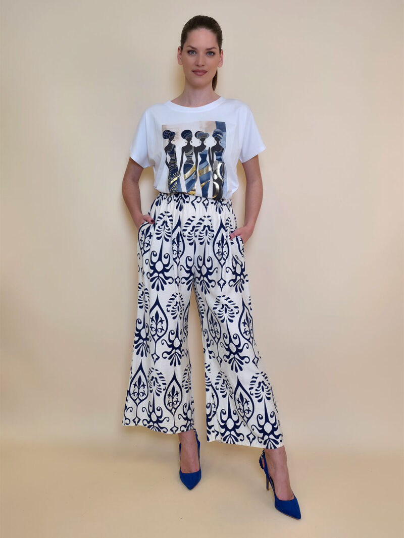 Hlače 40 Larsen - viscose print - navy