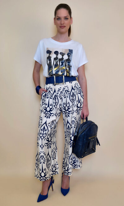 Hlače 40 Larsen - viscose print - navy