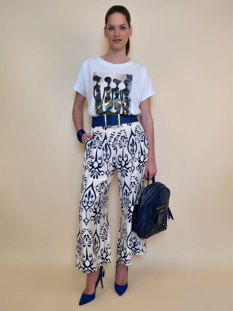 Hlače 40 Larsen - viscose print - navy
