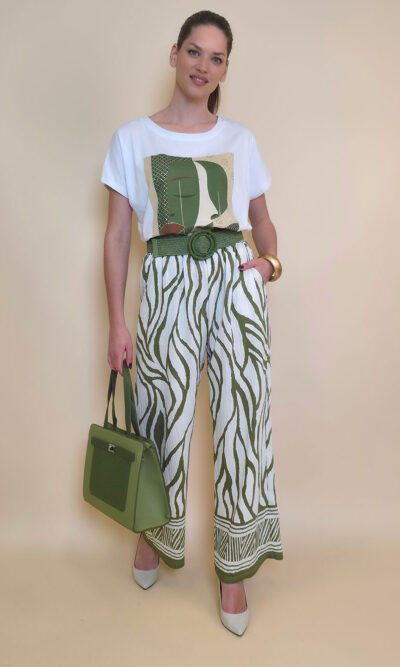 Hlače 45 Logan - rayon brazde - military
