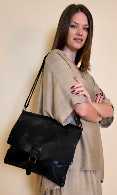 Torba 14 - preklop smeđa kopča - black