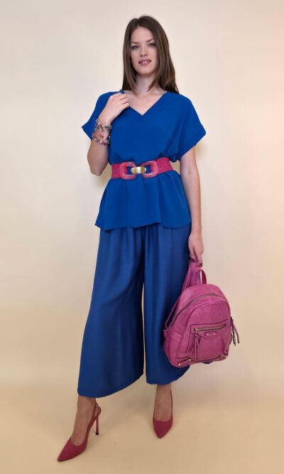 Hlače+remen 52 Cameron - viscose UN - royal