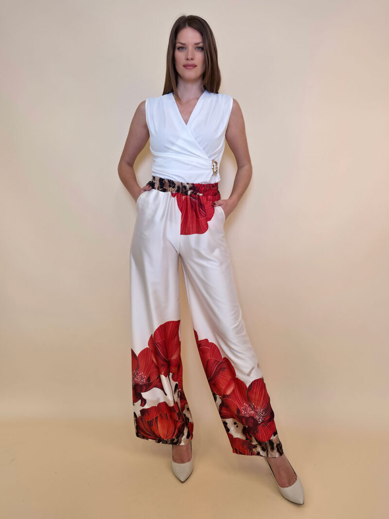 Hlače 40 Ruston - saten Big Floral - white