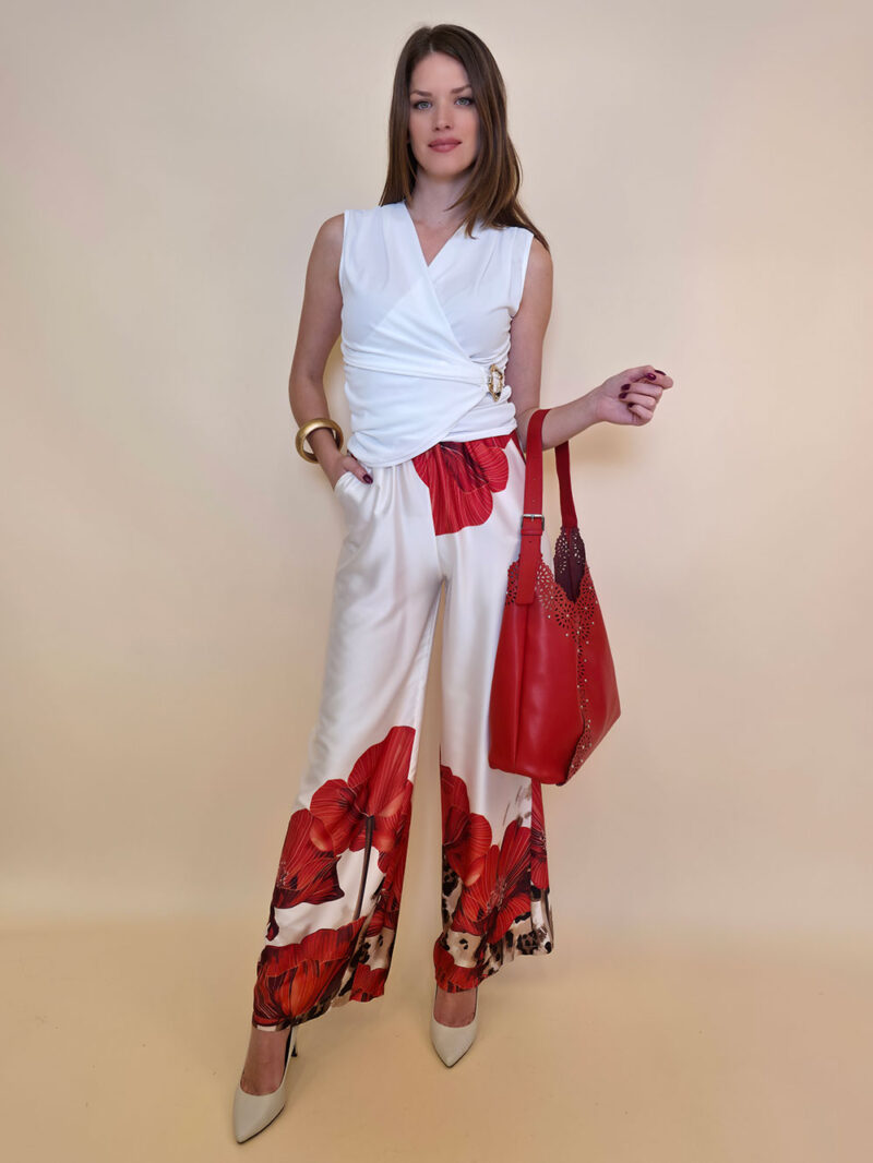 Hlače 40 Ruston - saten Big Floral - white