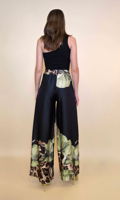 Hlače 40 Ruston - saten Big Floral - black