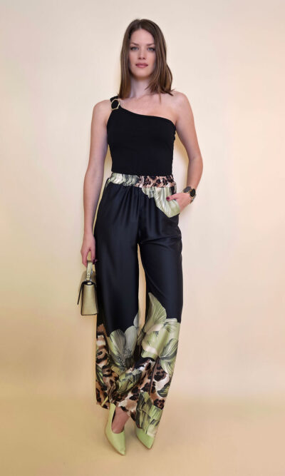 Hlače 40 Ruston - saten Big Floral - black