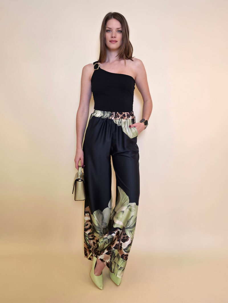 Hlače 40 Ruston - saten Big Floral - black