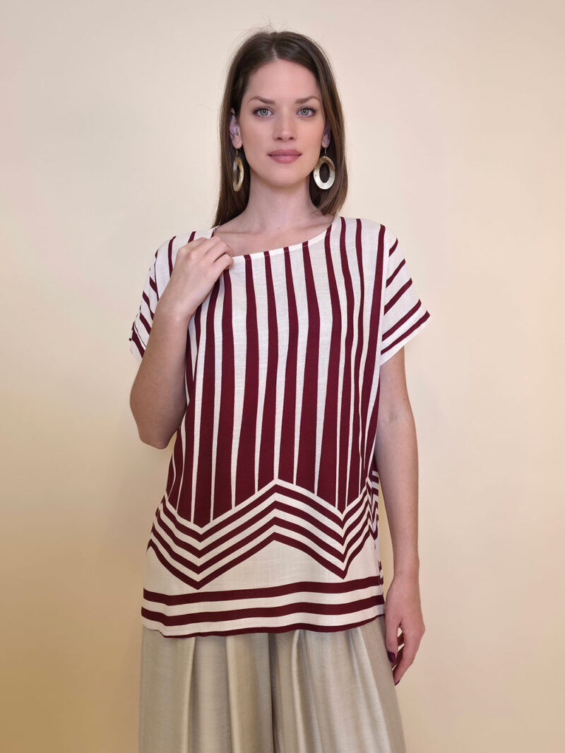Tunika 36 Westwego - viscose print Art Deco - india red
