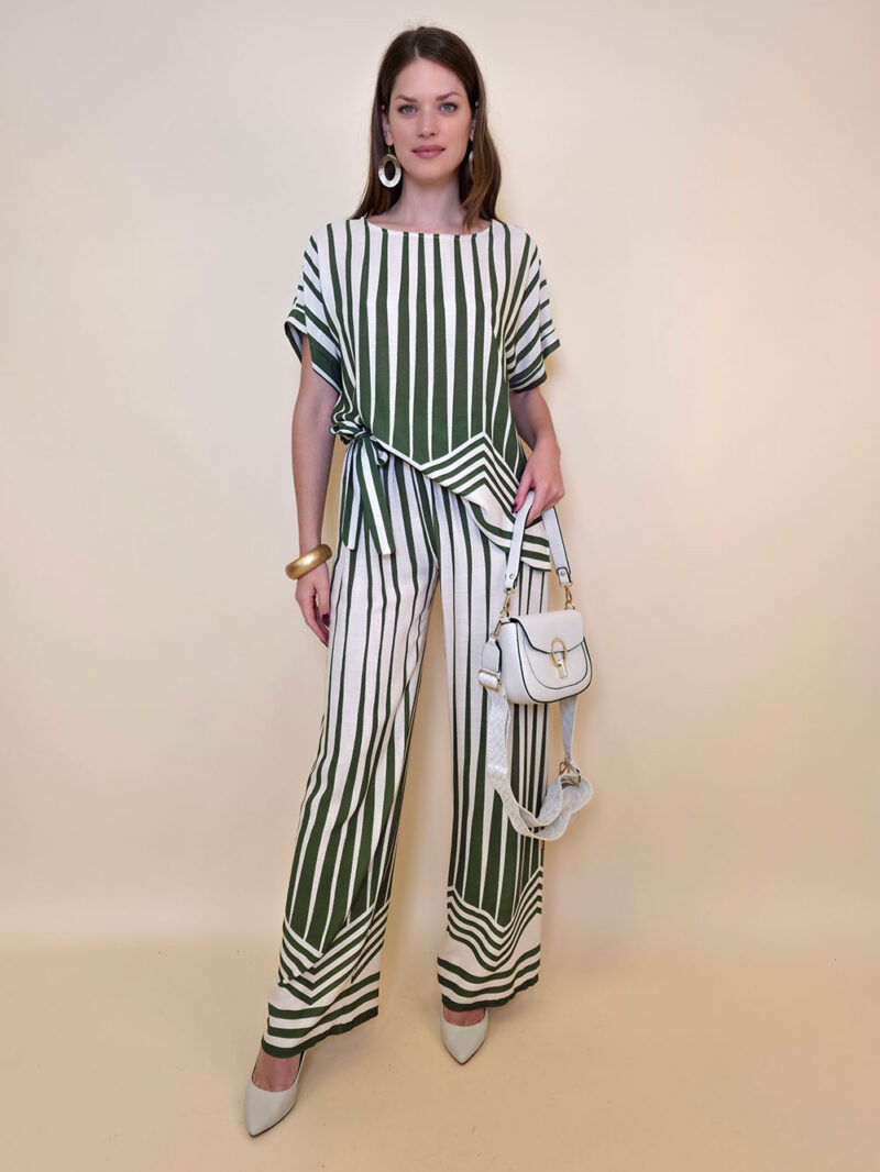 Hlače 44 Gilbert - viscose print - Art Deco - military