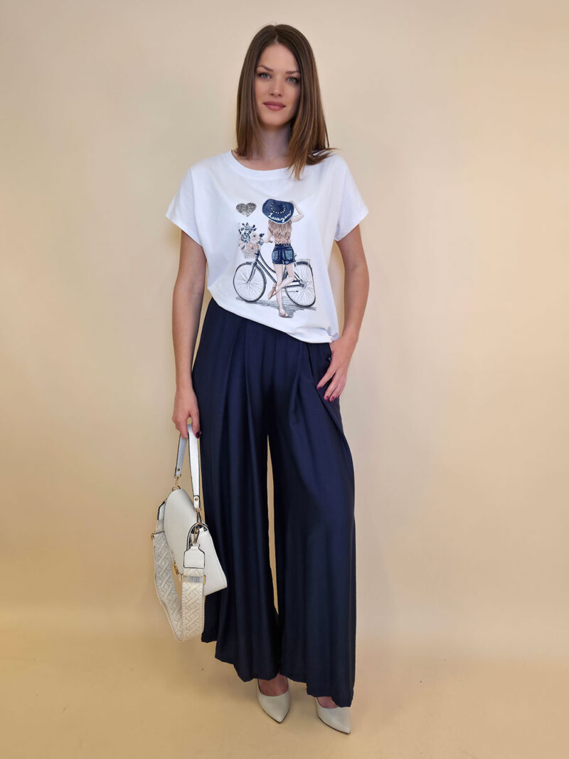Majica 28 Noroo - cotton white -  Girl with Bike - navy