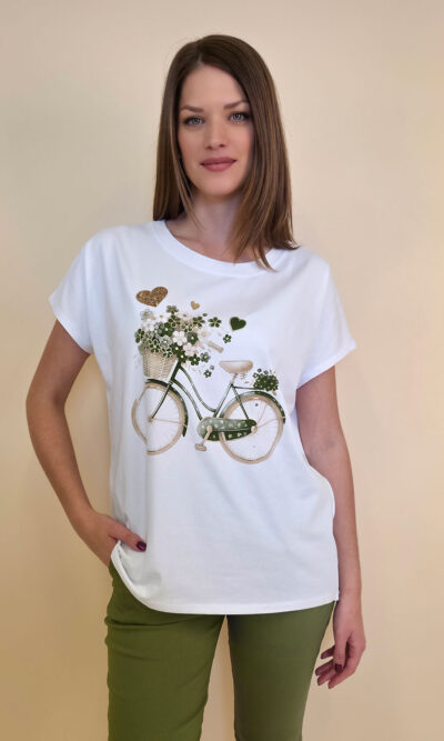 Majica 28 Noroo - cotton white -  Flowers Basket Bike - military