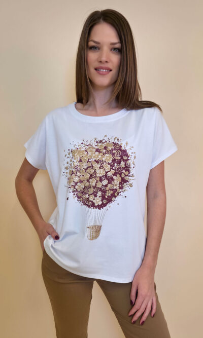 Majica 28 Noroo - cotton white -  Baloon burgundy