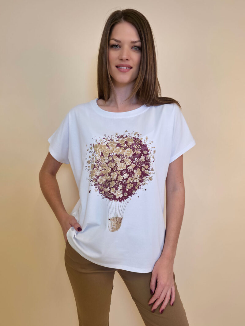 Majica 28 Noroo - cotton white -  Baloon burgundy