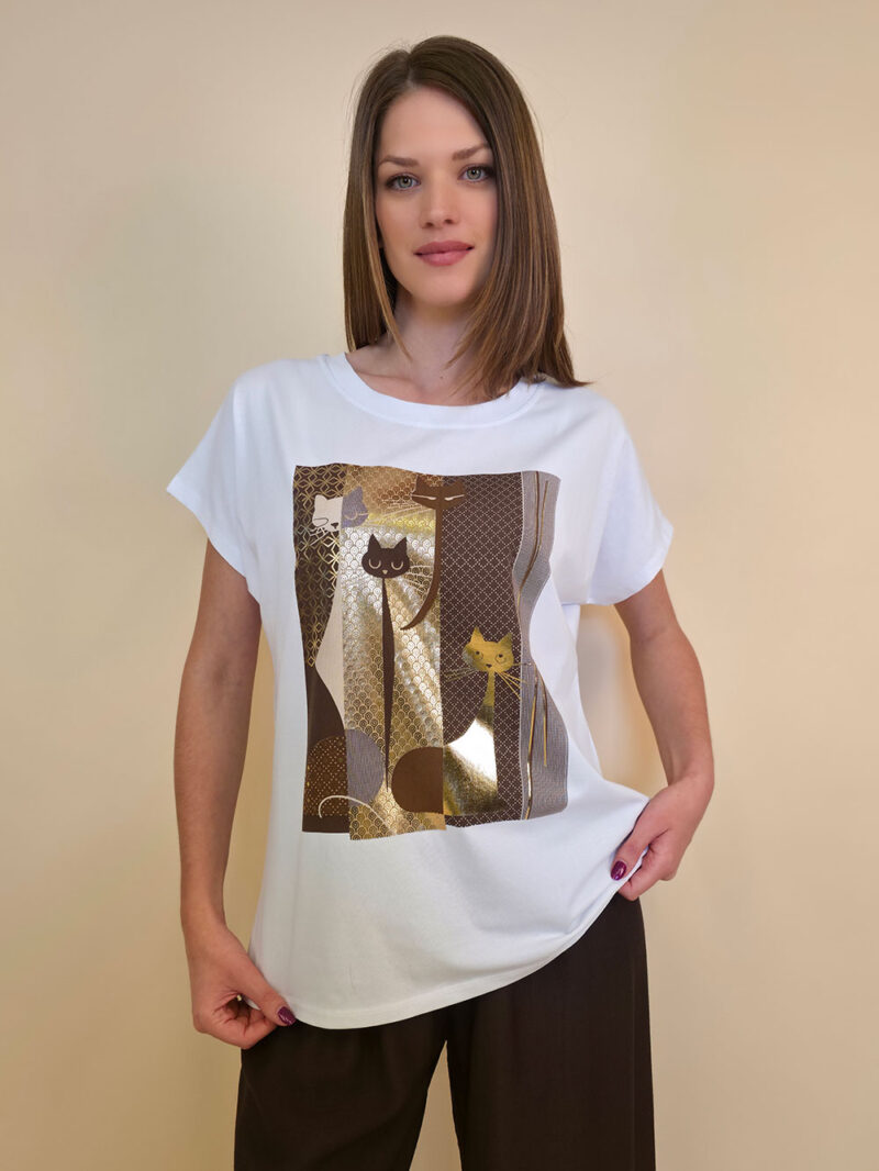 Majica 28 Noroo - cotton white -  Cats brown