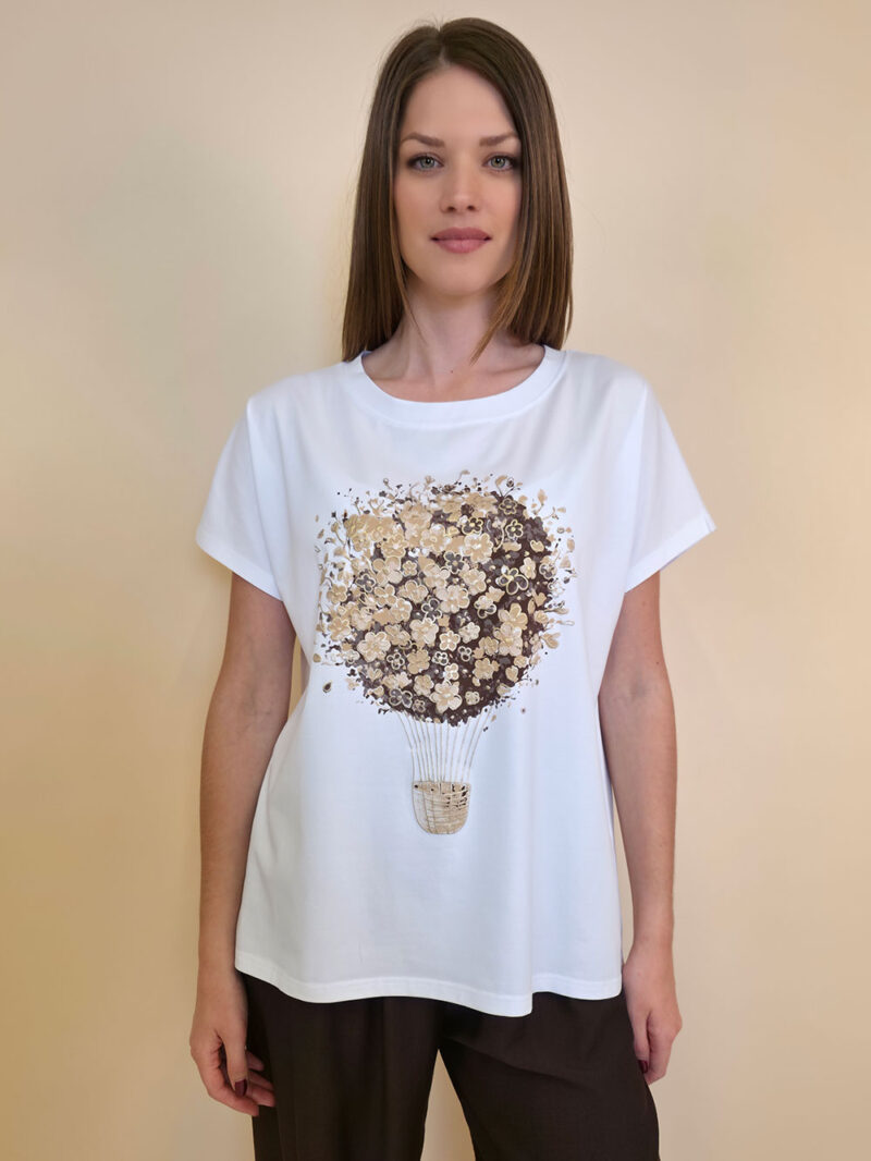 Majica 28 Noroo - cotton white -  Baloon brown