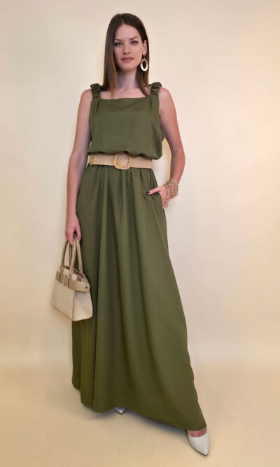 Haljina+remen 56 Barataria - viscose/linen UN - military