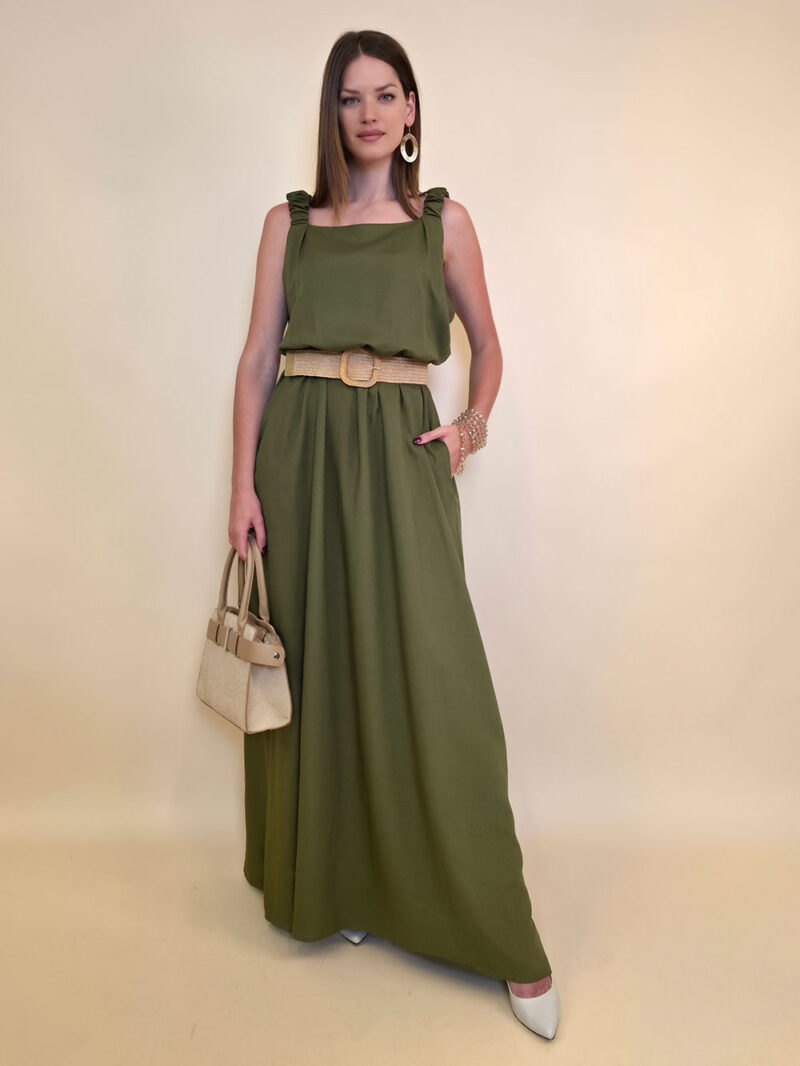 Haljina+remen 56 Barataria - viscose/linen UN - military
