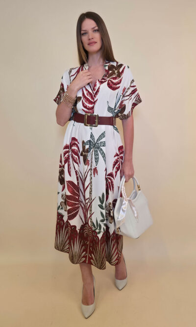 Haljina 56 Tallulah - viscose Palms - india red