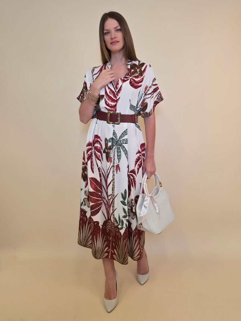 Haljina 56 Tallulah - viscose Palms - india red