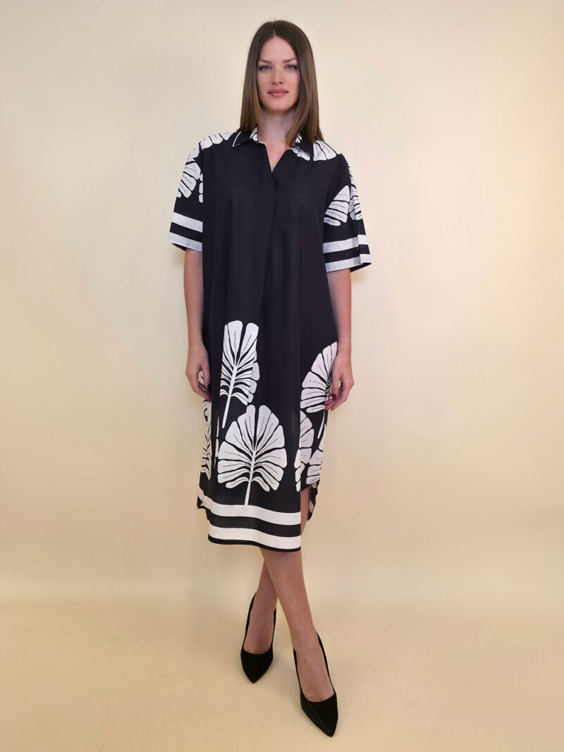 Haljina 52 Lafitte - cotton print Ginko - black