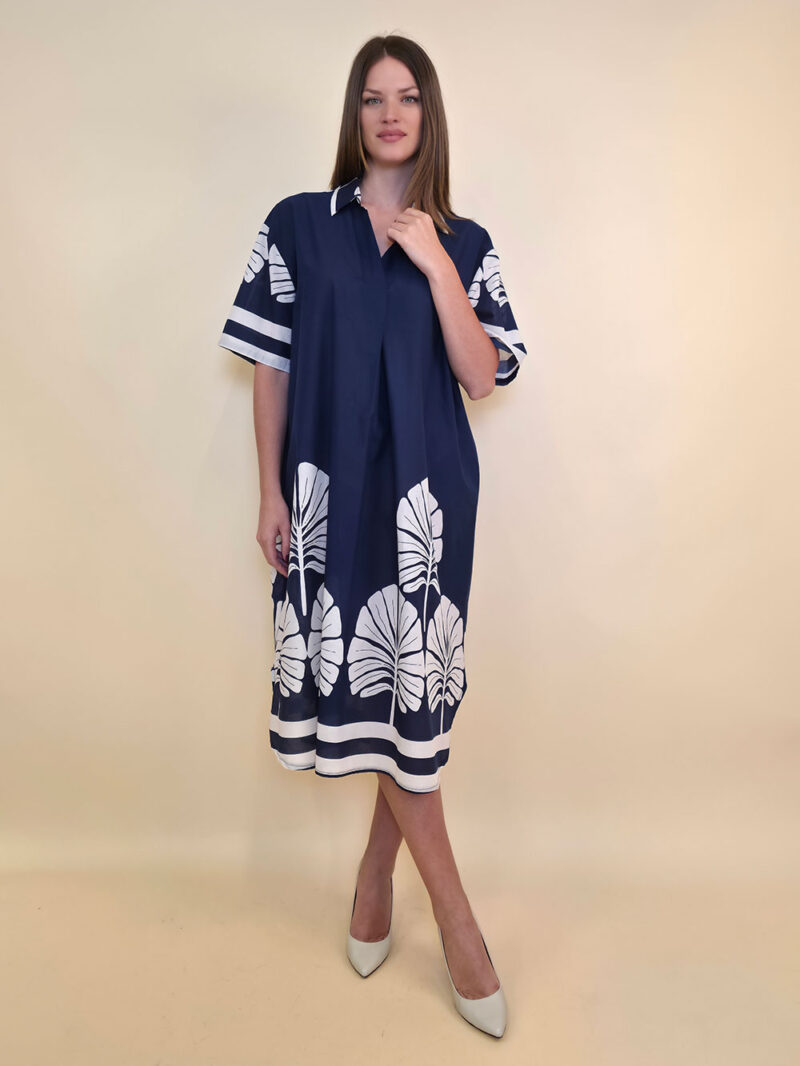 Haljina 52 Lafitte - cotton print Ginko - navy