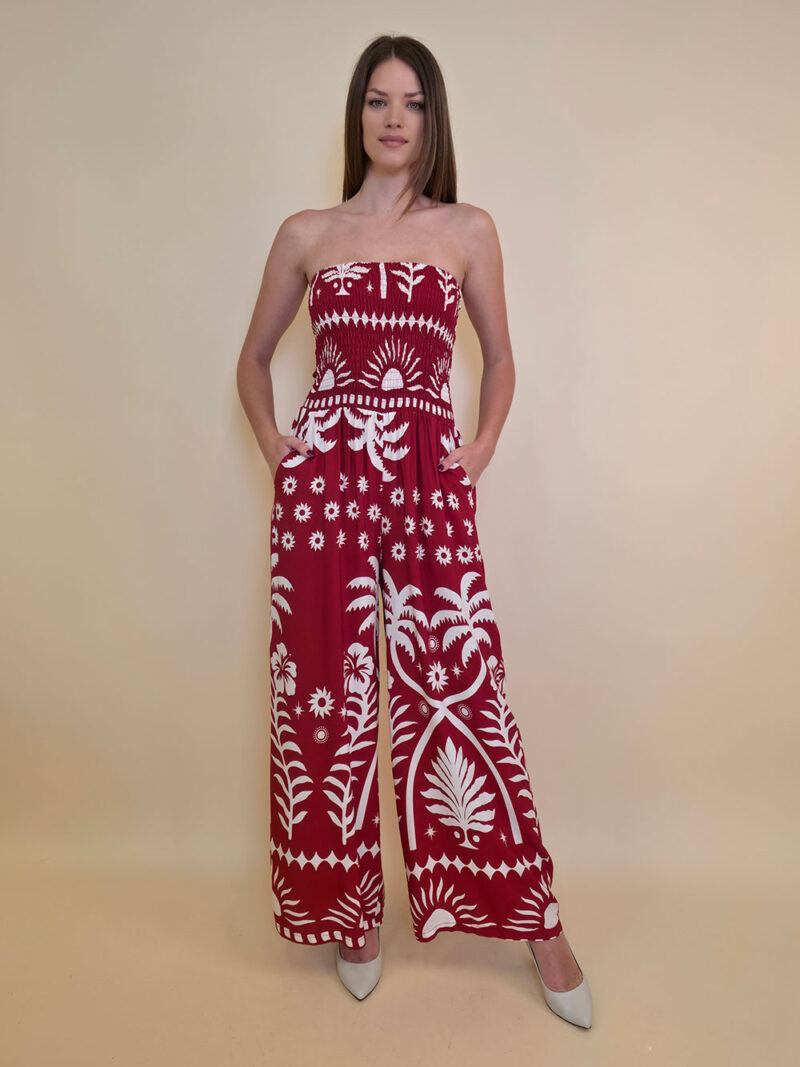 Overall 56 De Quincy -  vis print Palms - india red