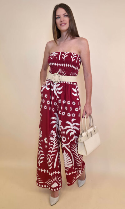 Overall 56 De Quincy -  vis print Palms - india red
