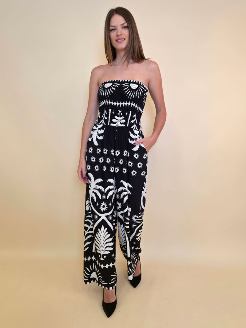 Overall 56 De Quincy -  vis print Palms - black