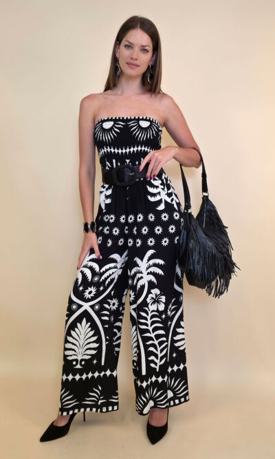 Overall 56 De Quincy -  vis print Palms - black