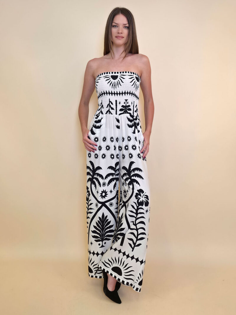 Overall 56 De Quincy -  vis print Palms - white