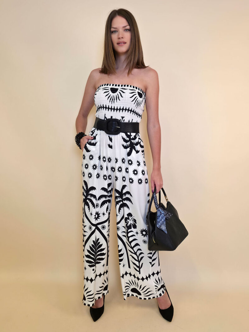 Overall 56 De Quincy -  vis print Palms - white