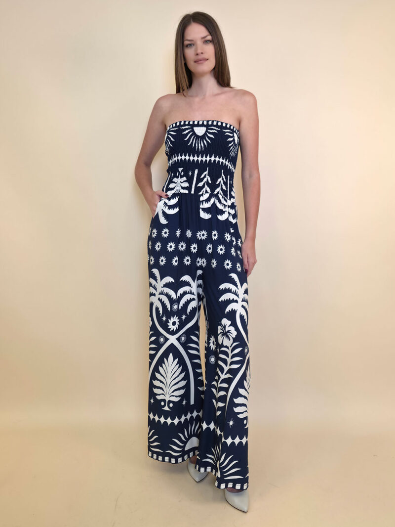 Overall 56 De Quincy -  vis print Palms - navy